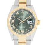 デイトジャスト36　素材　ダイヤモンド入りオリーブグリーン　オイスター（3列リンク）