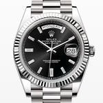 デイデイト40　素材　ダイヤモンド入りブライトブラック　プレジデント、半円型リンク（3列）