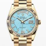 デイデイト36　素材　ダイヤモンド入りターコイズ　プレジデント、半円型リンク（3列）