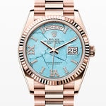 デイデイト36　素材　ダイヤモンド入りターコイズ　プレジデント、半円型リンク（3列）