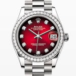 デイトジャスト31　素材　ダイヤモンド入りレッドオンブレ　プレジデント、半円型リンク（3列）