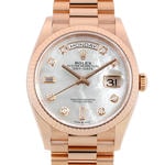 デイデイト36　素材　ダイヤモンド入りホワイトマザーオブパール　プレジデント、半円型リンク（3列）