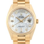 デイデイト36　素材　ダイヤモンド入りホワイトマザーオブパール　プレジデント、半円型リンク（3列）