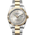デイトジャスト36ステンレススティール＆イエローゴールドダイヤモンド入りシルバーオイスター（3列リンク）