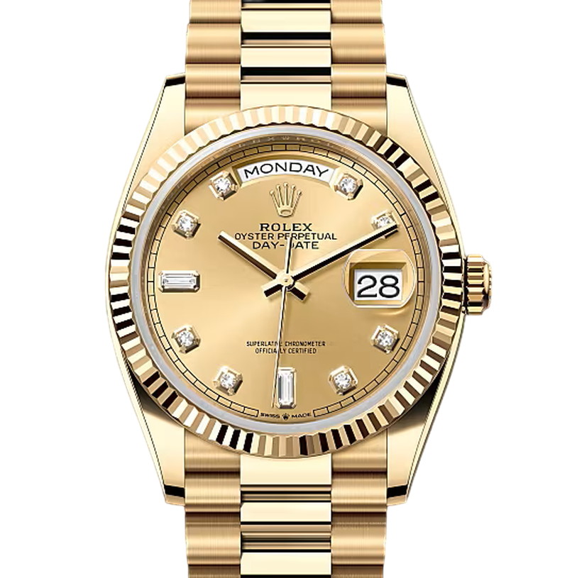 デイデイト36　素材　ダイヤモンド入りシャンパンカラー　プレジデント、半円型リンク（3列）