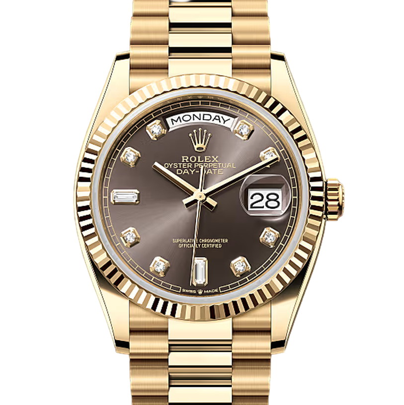 デイデイト36　素材　ダイヤモンド入り、ダークグレー　プレジデント、半円型リンク（3列）