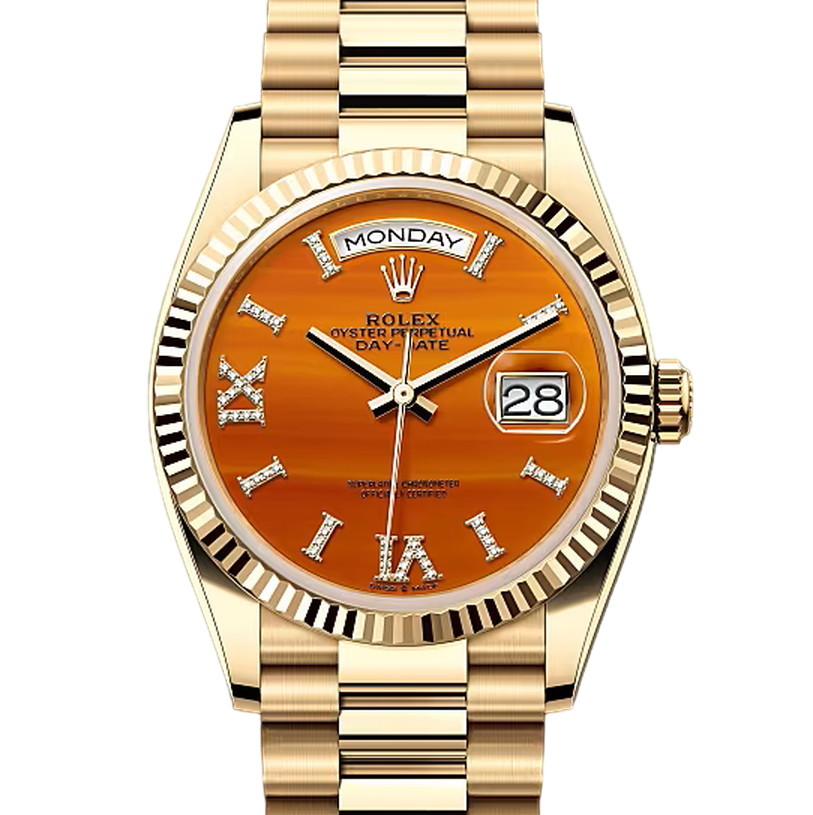 デイデイト36　素材　ダイヤモンド入りカーネリアン　プレジデント、半円型リンク（3列）