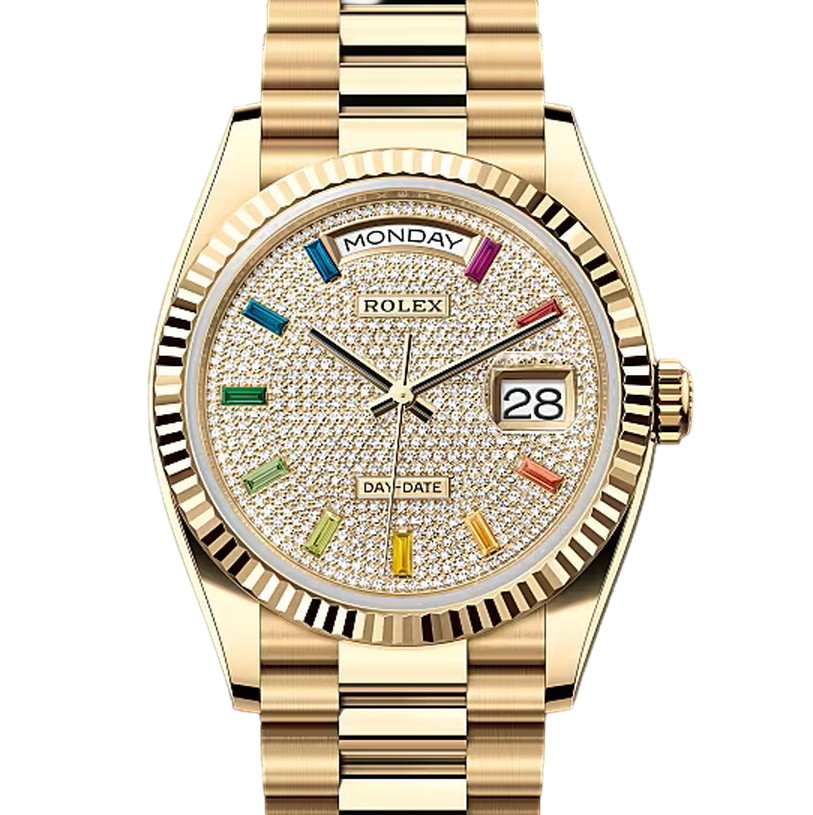 デイデイト36　素材　パヴェダイヤモンド入り　プレジデント、半円型リンク（3列）