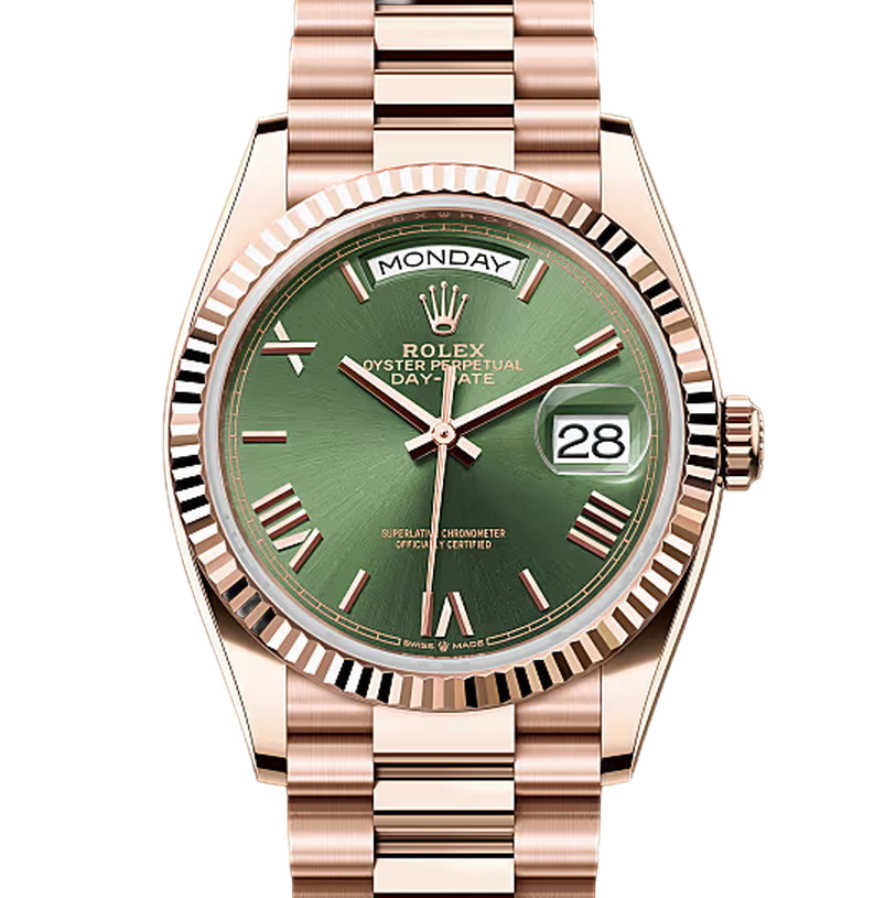 デイデイト36　素材　オリーブグリーン　プレジデント、半円型リンク（3列）