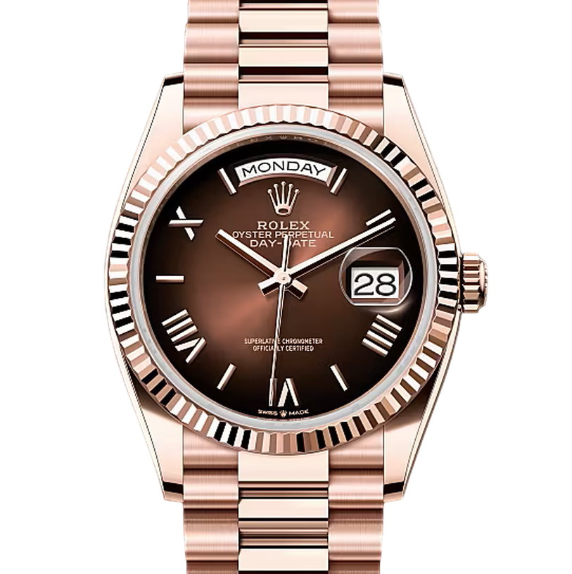 デイデイト36　素材　ブラウンオンブレ　プレジデント、半円型リンク（3列）