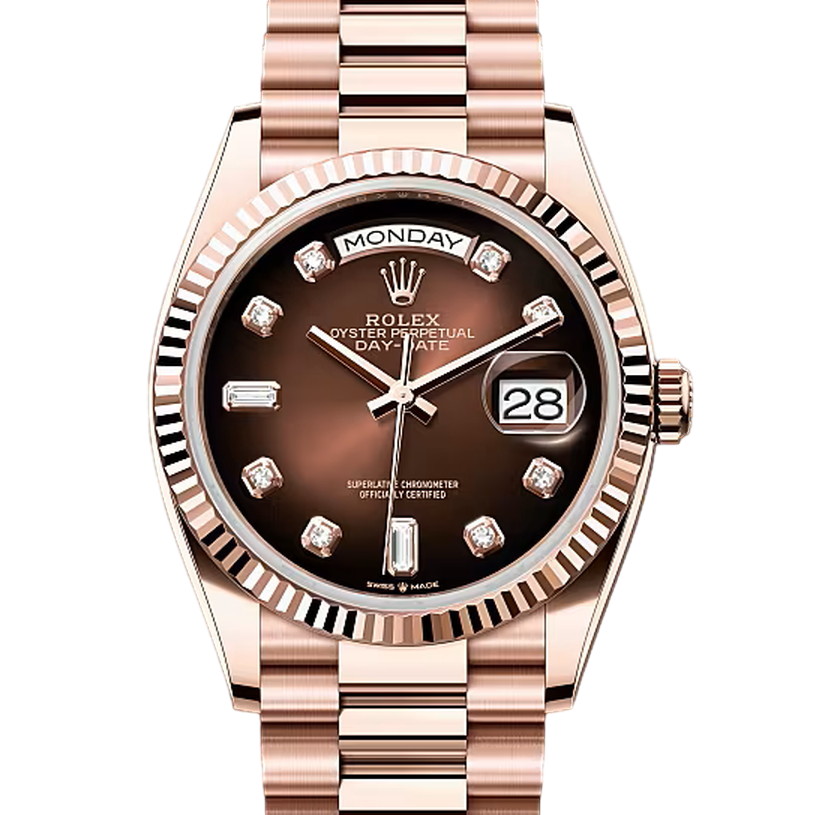 デイデイト36　素材　ダイヤモンド入りブラウンオンブレ　プレジデント、半円型リンク（3列）