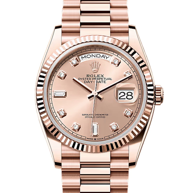 デイデイト36　素材　ダイヤモンド入りロゼカラー　プレジデント、半円型リンク（3列）