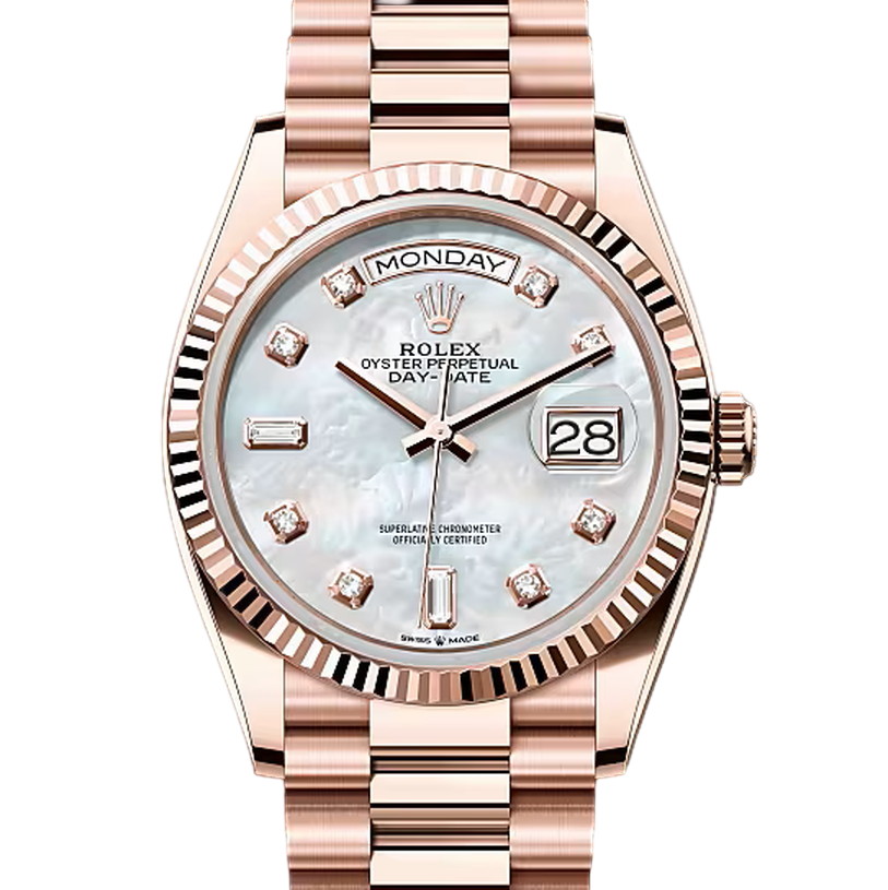 デイデイト36　素材　ダイヤモンド入りホワイトマザーオブパール　プレジデント、半円型リンク（3列）