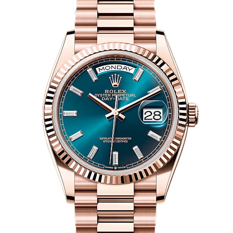 デイデイト36　素材　ダイヤモンド入りブルーグリーン　プレジデント、半円型リンク（3列）