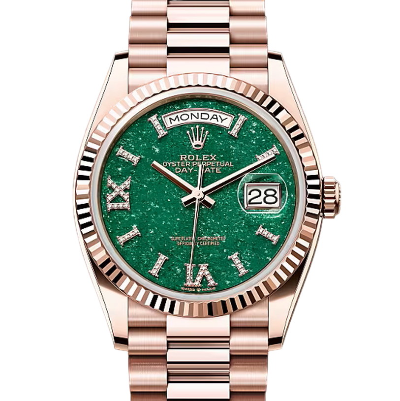 デイデイト36　素材　ダイヤモンド入りグリーンアベンチュリン　プレジデント、半円型リンク（3列）