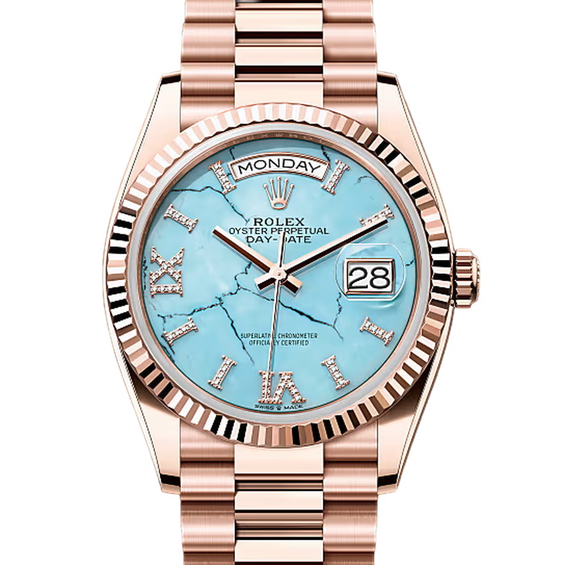 デイデイト36　素材　ダイヤモンド入りターコイズ　プレジデント、半円型リンク（3列）