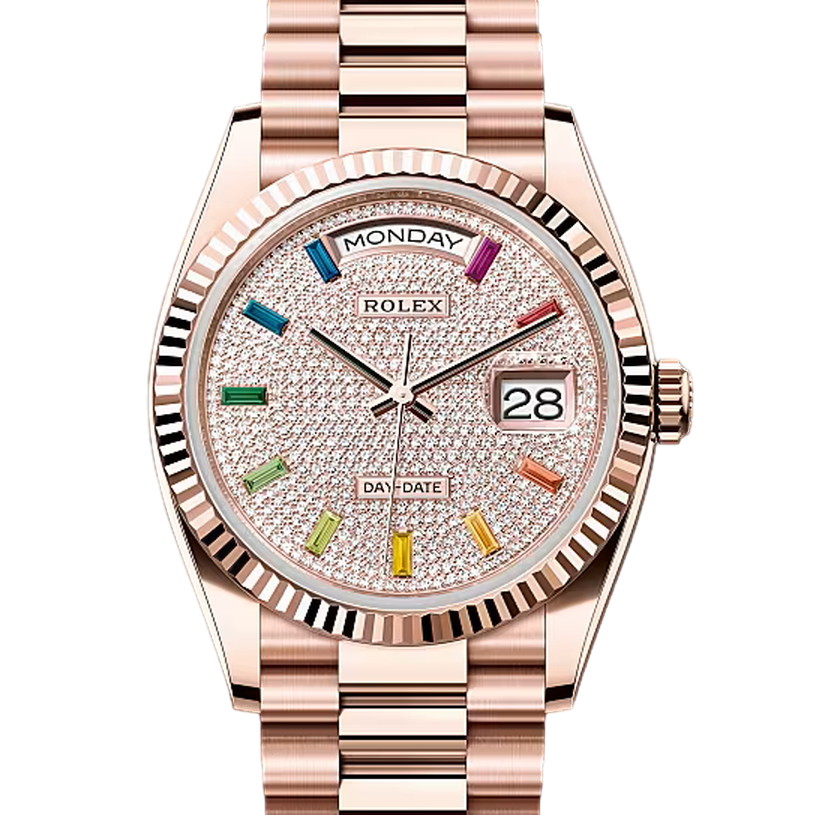 デイデイト36　素材　パヴェダイヤモンド入り　プレジデント、半円型リンク（3列）