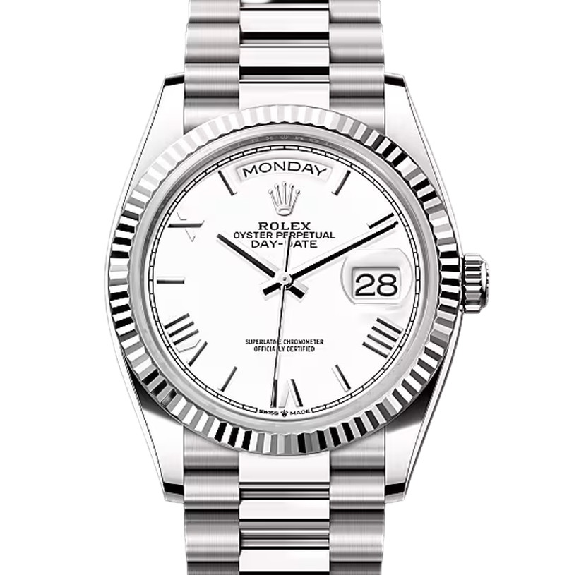 デイデイト36　素材　ホワイト　プレジデント、半円型リンク（3列）