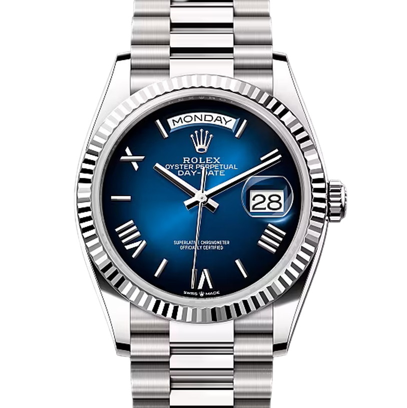 デイデイト36　素材　ブルーオンブレ　プレジデント、半円型リンク（3列）