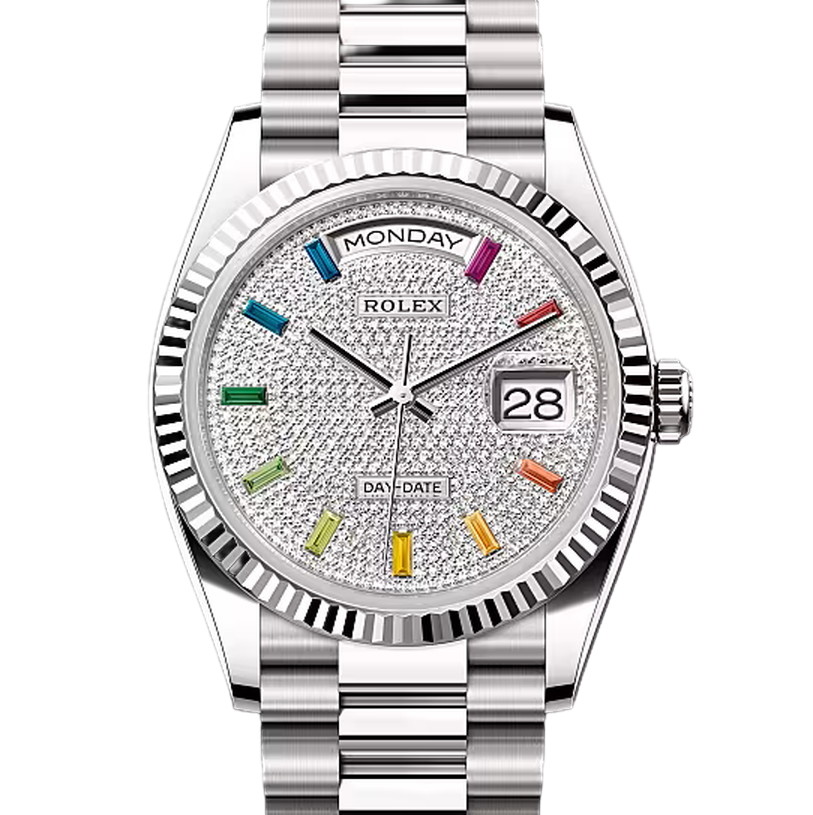 デイデイト36　素材　パヴェダイヤモンド入り　プレジデント、半円型リンク（3列）