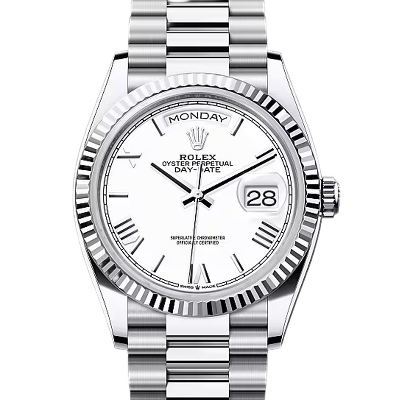 デイデイト36　素材　ホワイト　プレジデント、半円型リンク（3列）