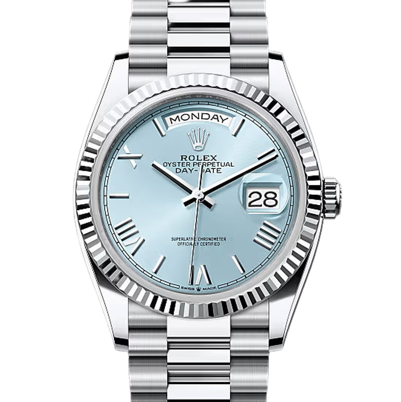 デイデイト36　素材　アイスブルー　プレジデント、半円型リンク（3列）