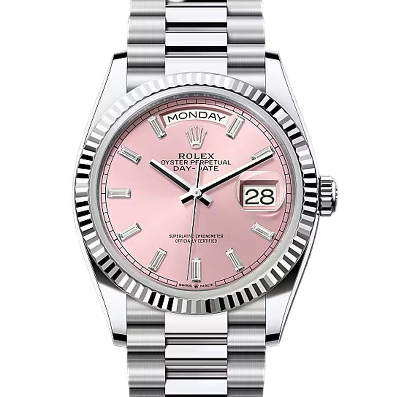 デイデイト36　素材　ダイヤモンド入りピンク　プレジデント、半円型リンク（3列）