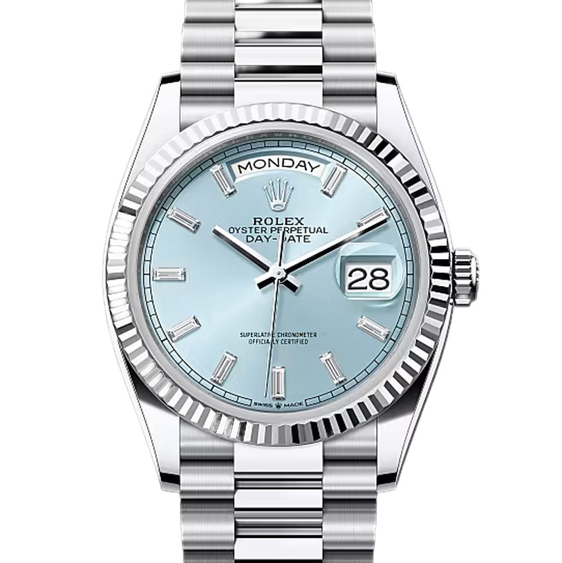 デイデイト36　素材　ダイヤモンド入りアイスブルー　プレジデント、半円型リンク（3列）