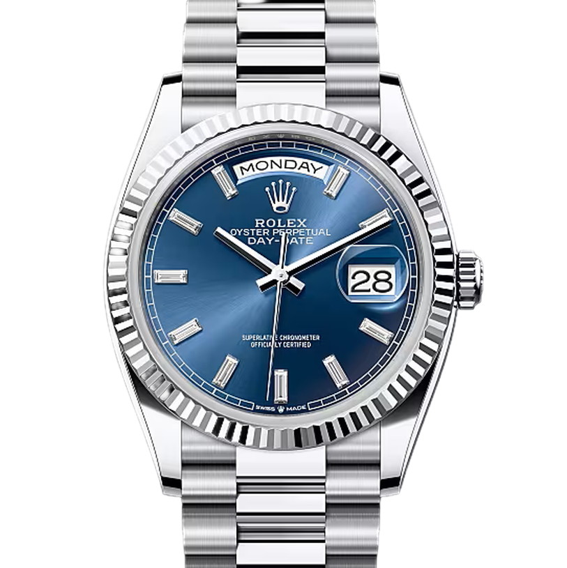 デイデイト36　素材　ダイヤモンド入りブライトブルー　プレジデント、半円型リンク（3列）