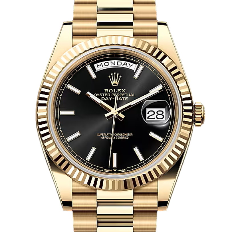 デイデイト40　素材　ブライトブラック　プレジデント、半円型リンク（3列）