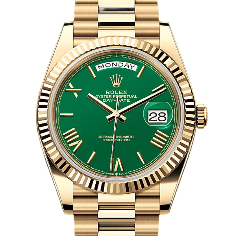 デイデイト40　素材　グリーン　プレジデント、半円型リンク（3列）