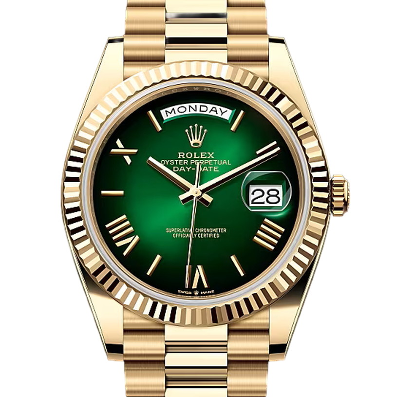 デイデイト40　素材　グリーンオンブレ　プレジデント、半円型リンク（3列）