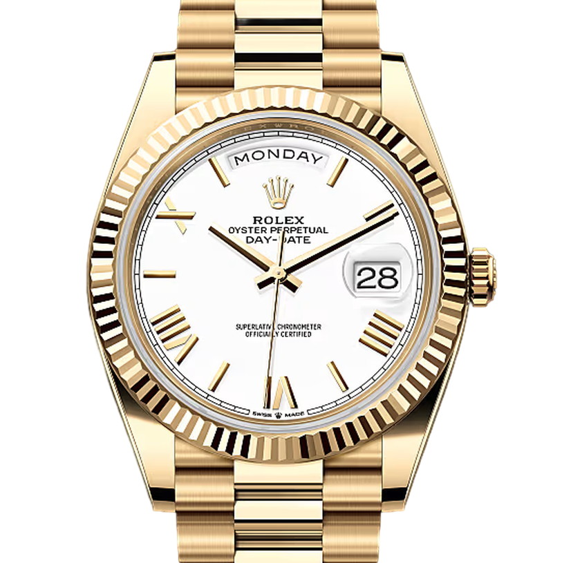 デイデイト40　素材　ホワイト　プレジデント、半円型リンク（3列）