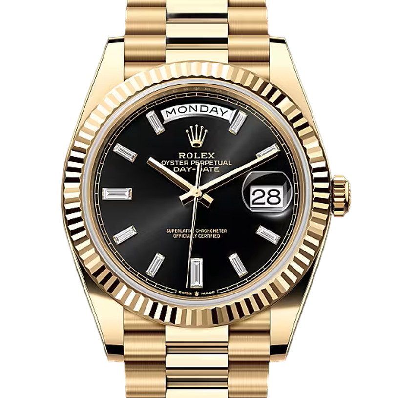 デイデイト40　素材　ダイヤモンド入りブライトブラック　プレジデント、半円型リンク（3列）