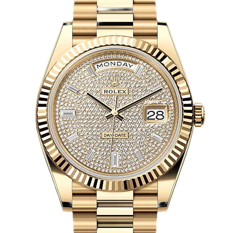 デイデイト40　素材　パヴェダイヤモンド入り　プレジデント、半円型リンク（3列）