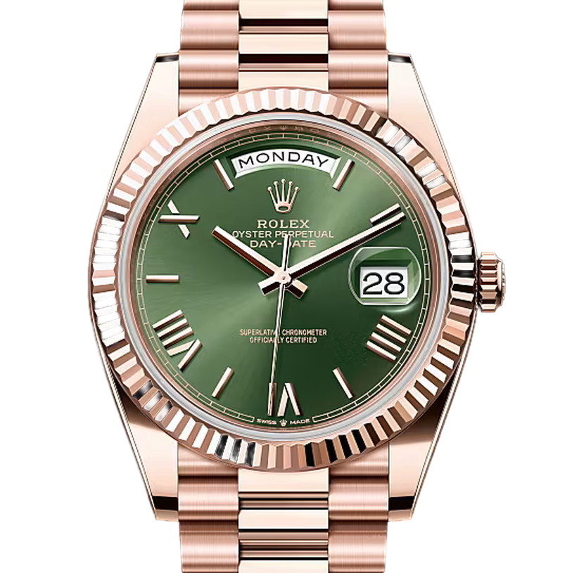 デイデイト40　素材　オリーブグリーン　プレジデント、半円型リンク（3列）