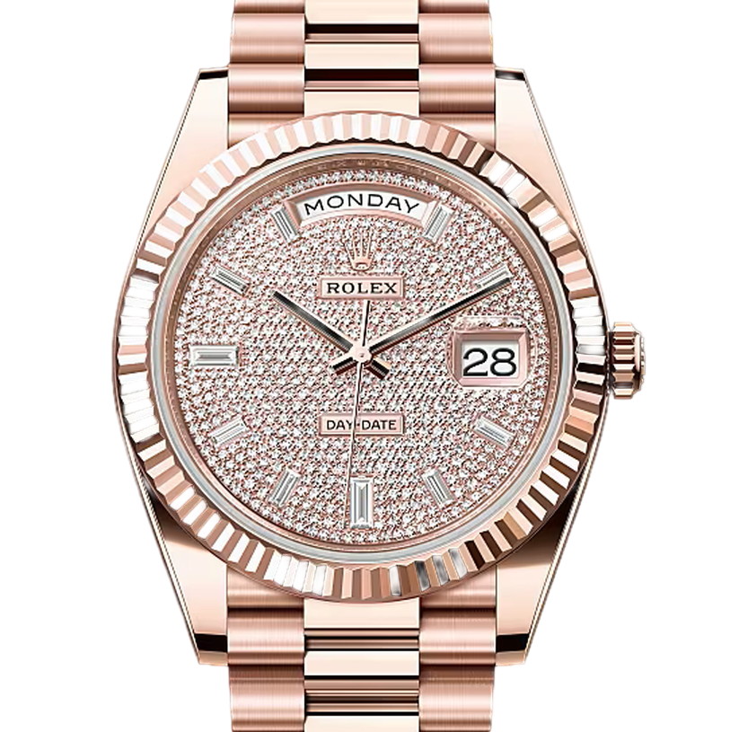 デイデイト40　素材　パヴェダイヤモンド入り　プレジデント、半円型リンク（3列）