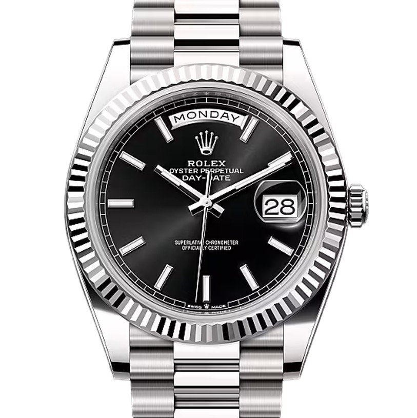 デイデイト40　素材　ブライトブラック　プレジデント、半円型リンク（3列）