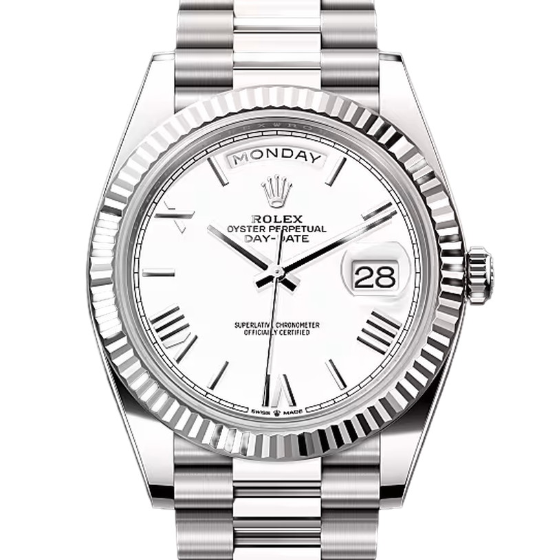 デイデイト40　素材　ホワイト　プレジデント、半円型リンク（3列）