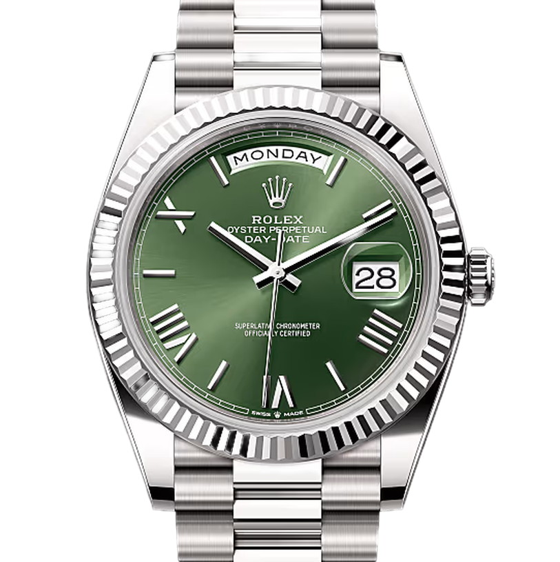 デイデイト40　素材　オリーブグリーン　プレジデント、半円型リンク（3列）