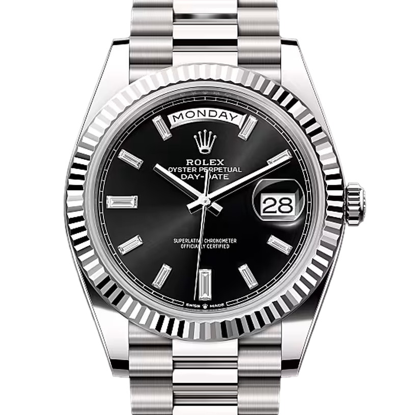 デイデイト40　素材　ダイヤモンド入りブライトブラック　プレジデント、半円型リンク（3列）