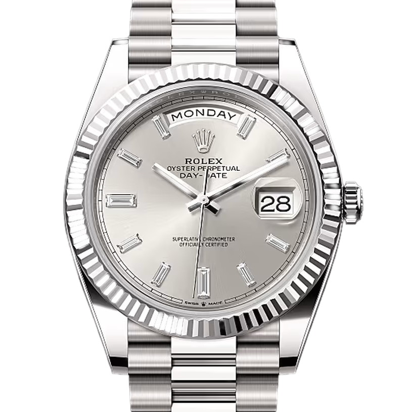 デイデイト40　素材　ダイヤモンド入りシルバー　プレジデント、半円型リンク（3列）