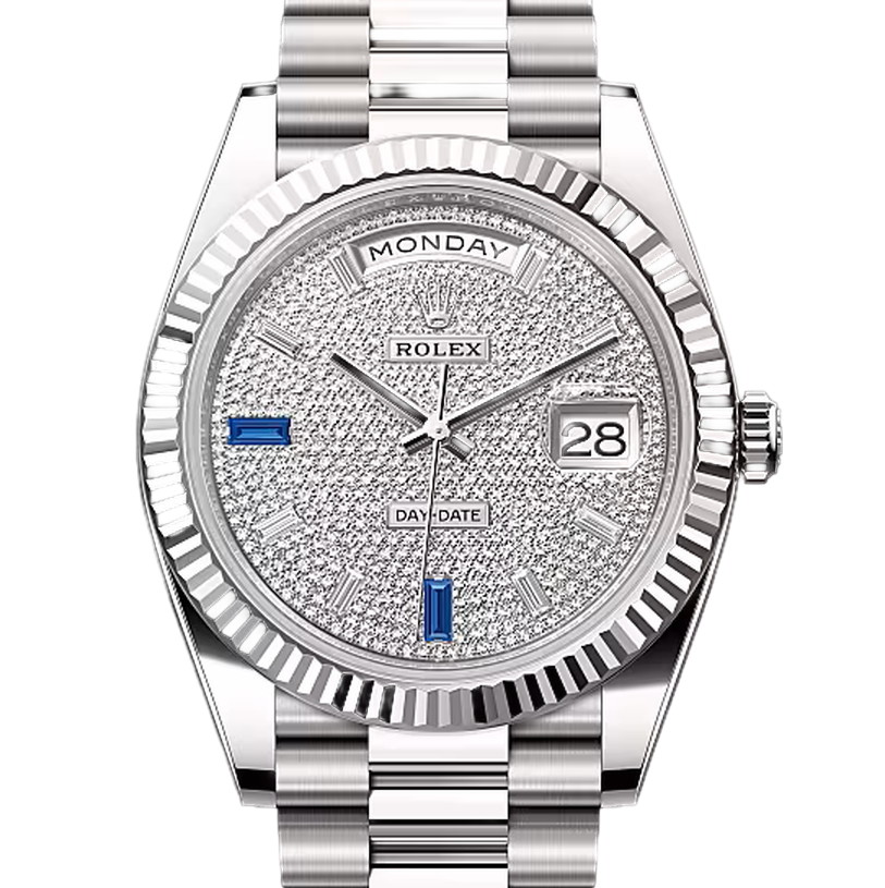 デイデイト40　素材　パヴェダイヤモンド＆サファイア入り　プレジデント、半円型リンク（3列）