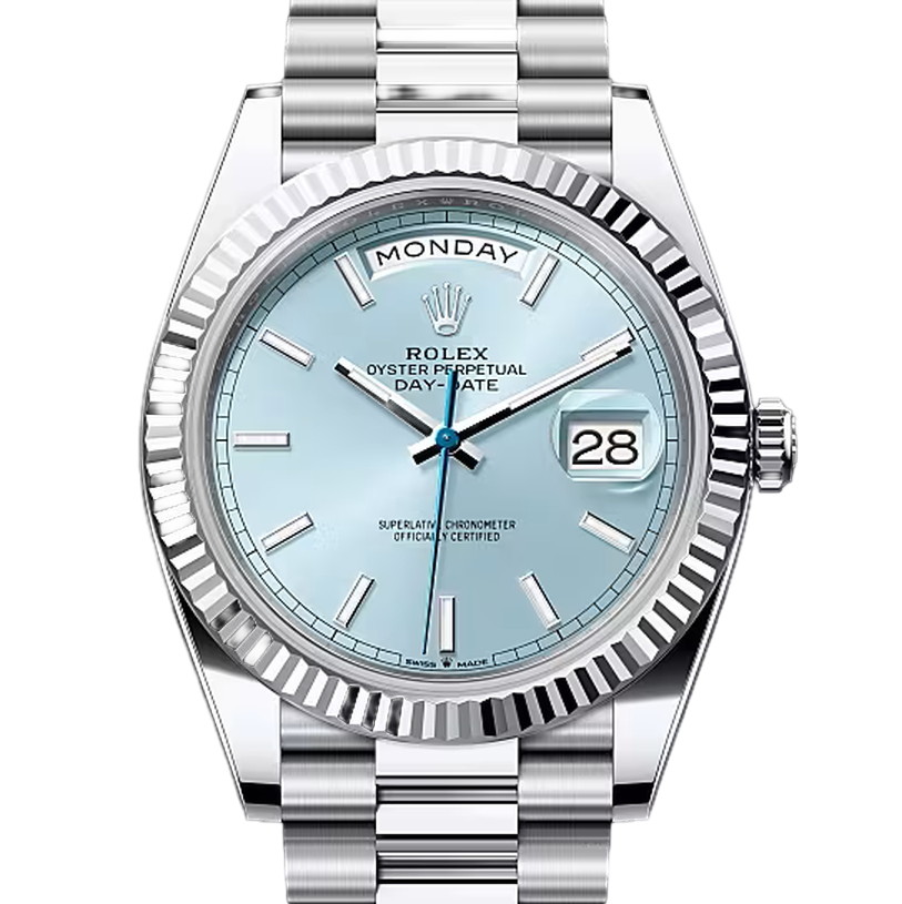 デイデイト40　素材　アイスブルー　プレジデント、半円型リンク（3列）