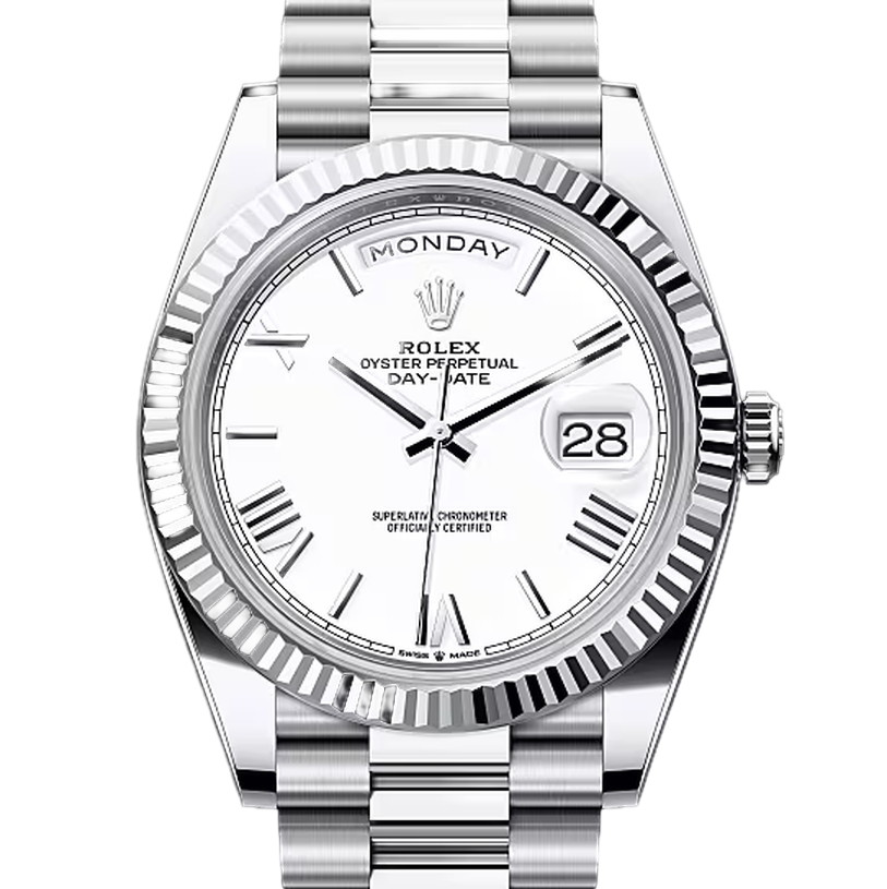 デイデイト40　素材　ホワイト　プレジデント、半円型リンク（3列）