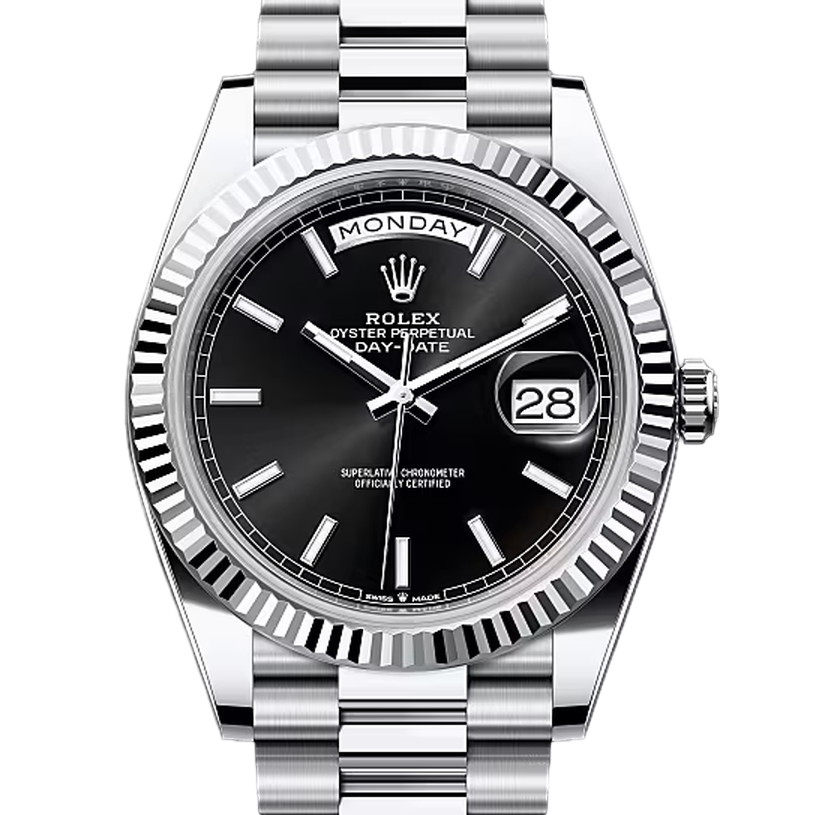 デイデイト40　素材　ブライトブラック　プレジデント、半円型リンク（3列）