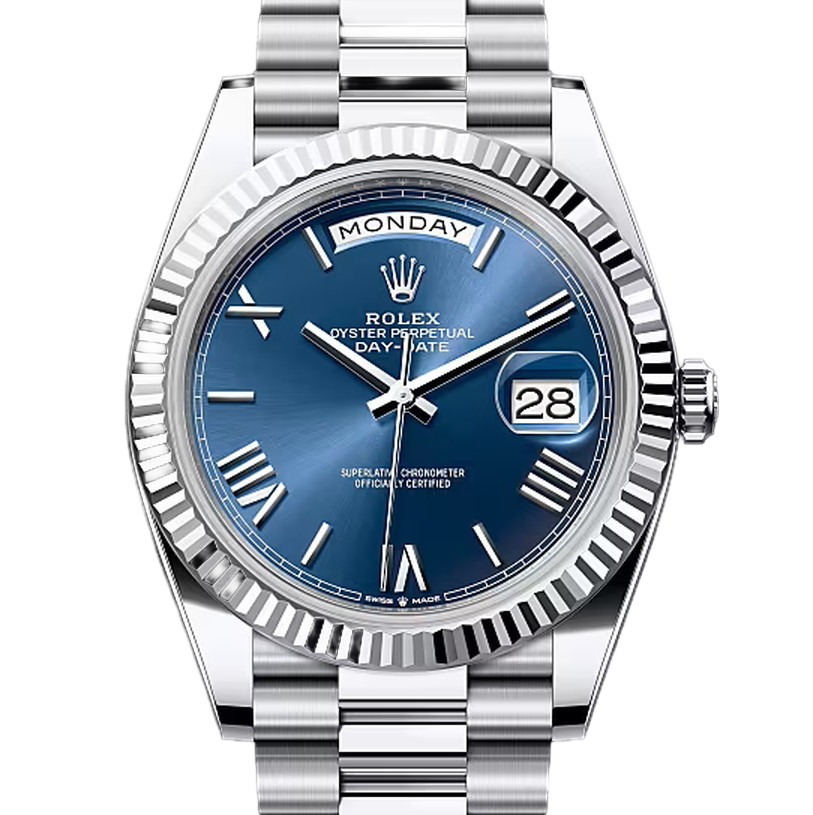 デイデイト40　素材　ブライトブルー　プレジデント、半円型リンク（3列）