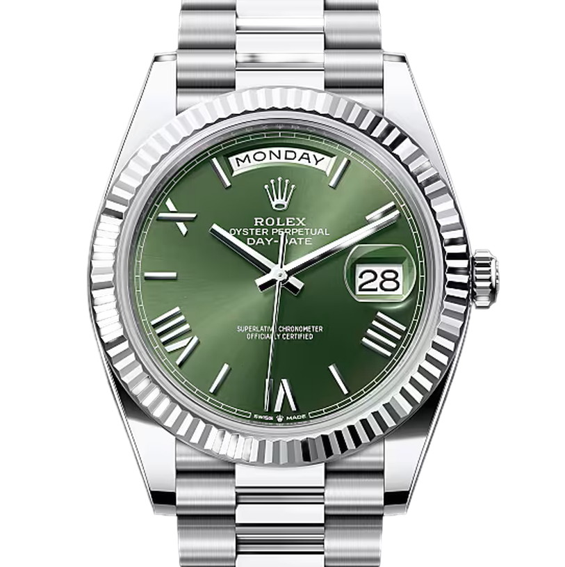 デイデイト40　素材　オリーブグリーン　プレジデント、半円型リンク（3列）