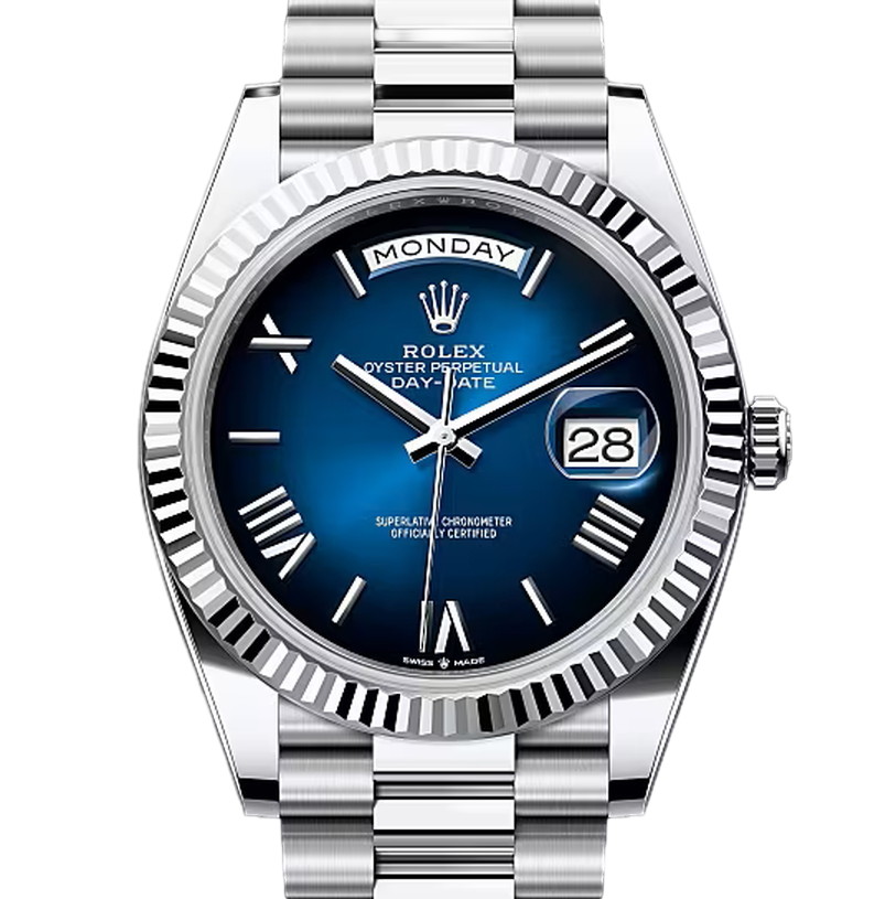 デイデイト40　素材　ブルーオンブレ　プレジデント、半円型リンク（3列）