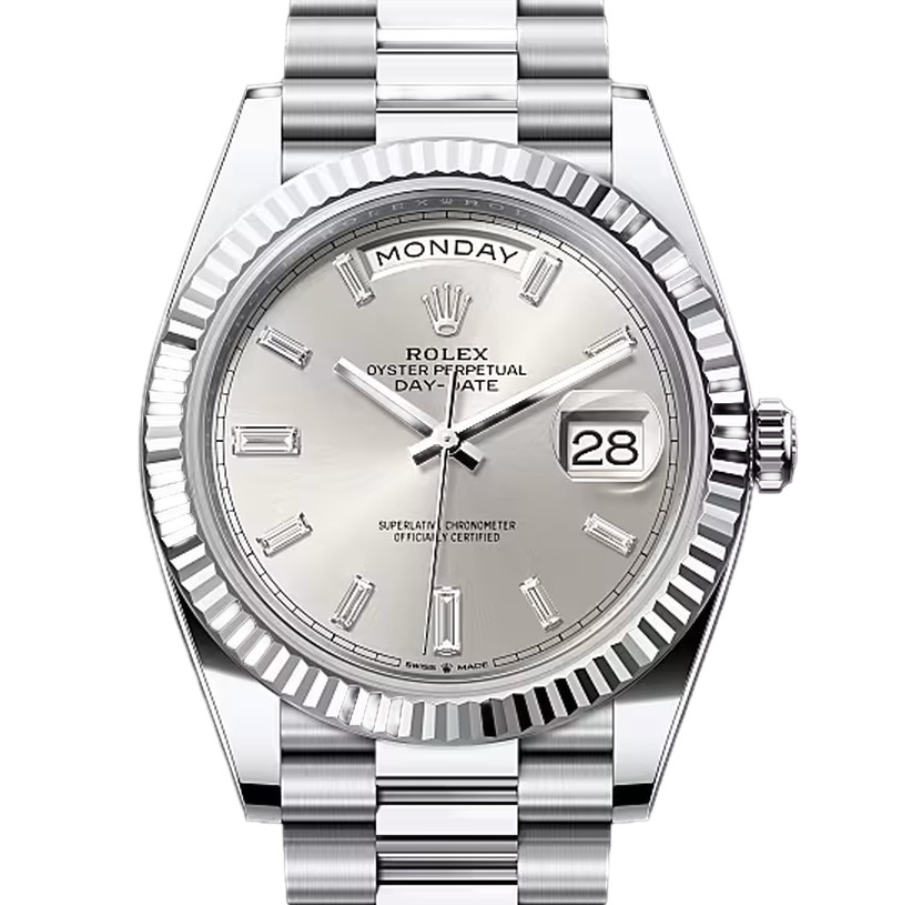 デイデイト40　素材　ダイヤモンド入りシルバー　プレジデント、半円型リンク（3列）